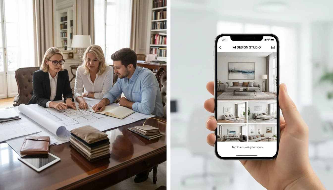 Comparison between AI interior designer app and traditional interior designer consultation