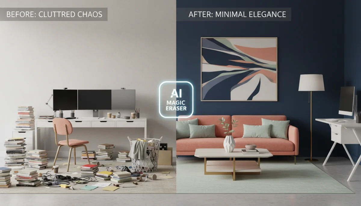 Remove Clutter Digitally - DecorAI AI Interior Design App feature
