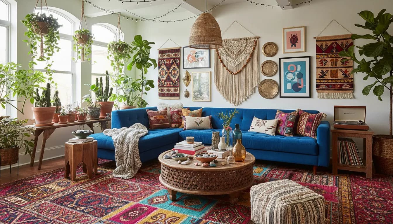 Bohemian style room design created with DecorAI AI Interior Design App