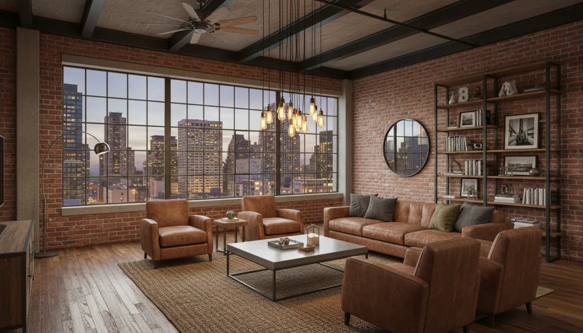 Industrial AI interior design style - AI room decorator example