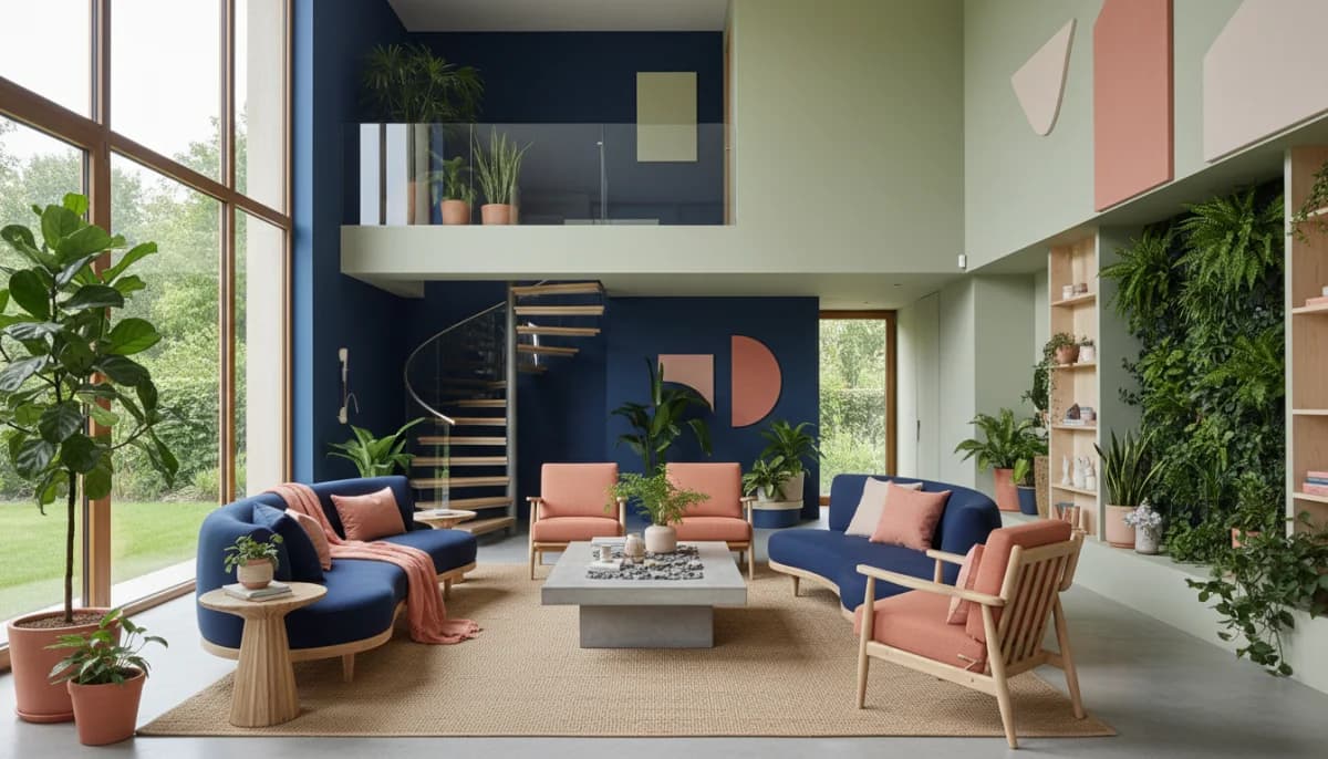 Sustainable biophilic interior design with plants and natural materials